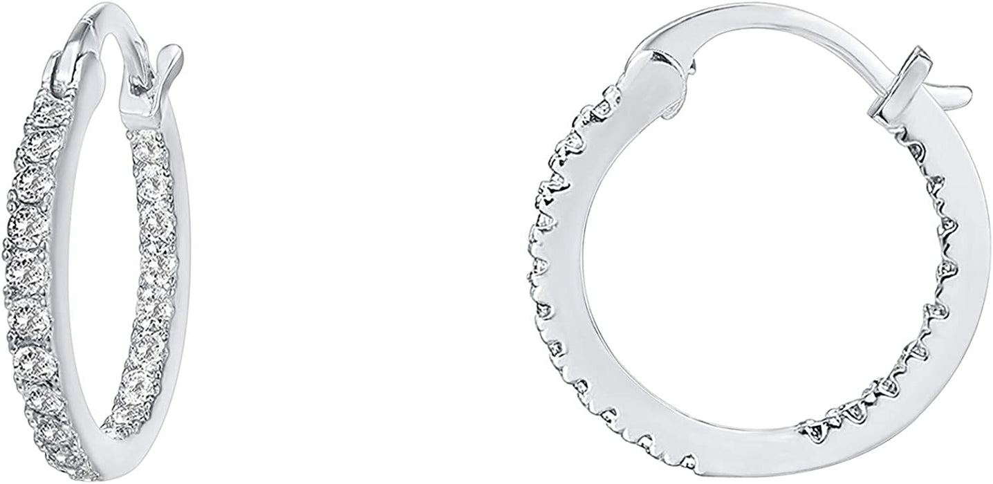 14K Gold Plated 925 Sterling Silver Post Cubic Zirconia Hoop Earrings 30/15Mm