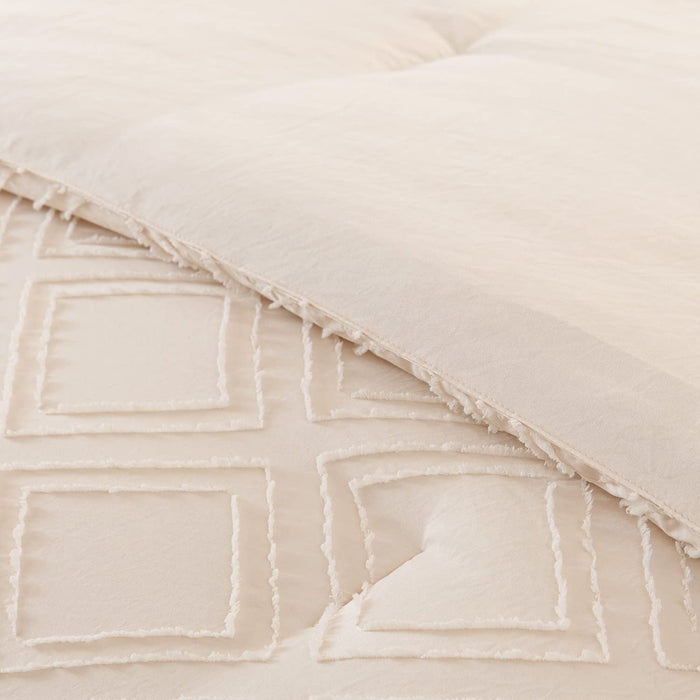 Queen Size Comforter Set Diamond Tufted Design, Cream Bedding Set, Soft & Lightweight Queen Bed Comforter for All Seasons (Queen, 90''Wx90''L , 3 Pieces)