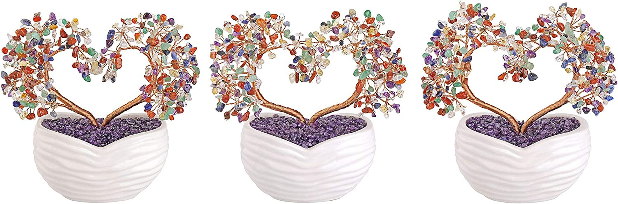 7 Chakra Healing Crystal Heart Money Tree Healing Gemstone Bonsai for Wedding Ceremony Reiki Balancing Energy Meditation Feng Shui Wealth & Good Luck Home Indoor Office Decor 7.87"-8.26"