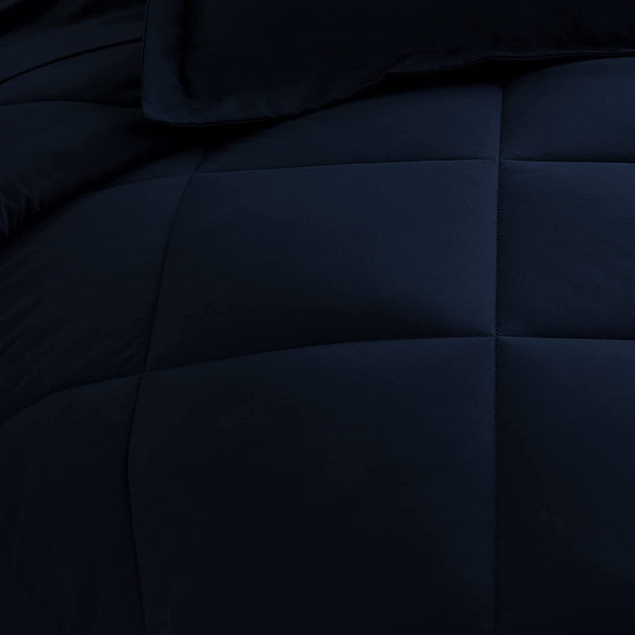 Queen Bed in a Bag 7 Pieces Comforter Set with Comforter and Sheets Navy Blue All Season Bedding Sets with Comforter, Pillow Shams, Flat Sheet, Fitted Sheet and Pillowcases