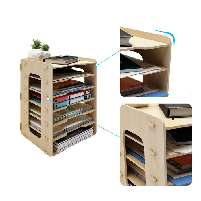 7 Tier Wood Office Paper Organizer for Desk Desktop File Holder Desk Letter Tray & A4 Paper Holder Document Storage