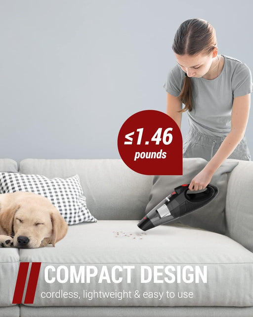 Handheld Vacuum, Car Vacuum Cleaner Cordless, Mini Portable Rechargeable Vacuum Cleaner with 2 Filters, Red (VL188-N)