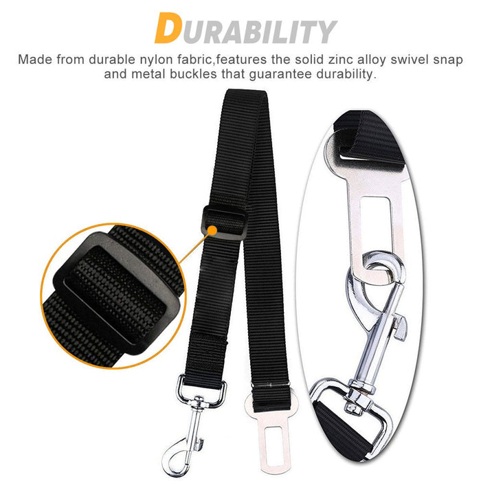 2 Pcs Adjustable Pet Dog Cat Car Seat Belt Safety Leads Vehicle Seatbelt Harness, Made from Nylon Fabric, Black