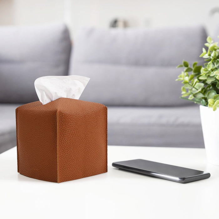 Tissue Box Cover, PU Leather Square Tissue Box Holder for Living Room/Night Stands/Office/Car/Dining Table Home Decor