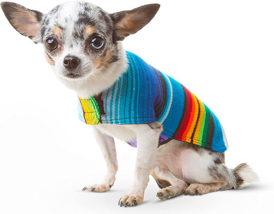 Dog Clothes - Handmade Dog Poncho from Authentic Mexican Blanket by  (Blue, Large)