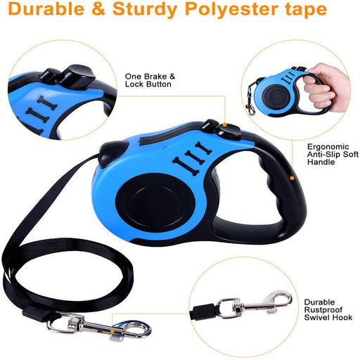 Retractable Dog Leash 16Ft Heavy Duty Pet Walking Leash with Anti-Slip Handle One-Hand Brake Blue