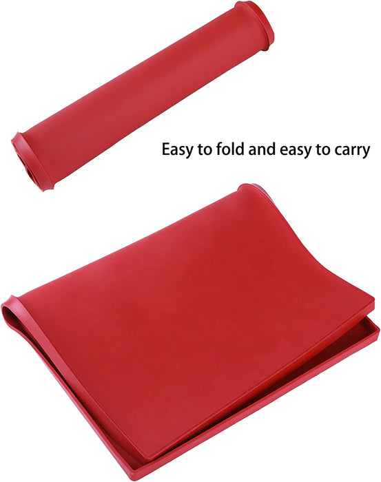 Dog Feeding Mat,Silicone Pet Food and Water Bowl Placemat,Dishwasher, High Raised Edge to Prevent Spills,Nonslip Waterproof Tray to Stop Messes on Floor (19"X12"X0.5", Red)