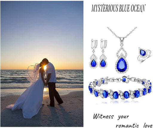 Women Jewelry Set Platinum Plated Necklace Open Ring Earrings Bracelet Set,Birthday/Anniversary Mother’S Day Jewelry Gifts for Mom/Wife/Sister/Best Friend