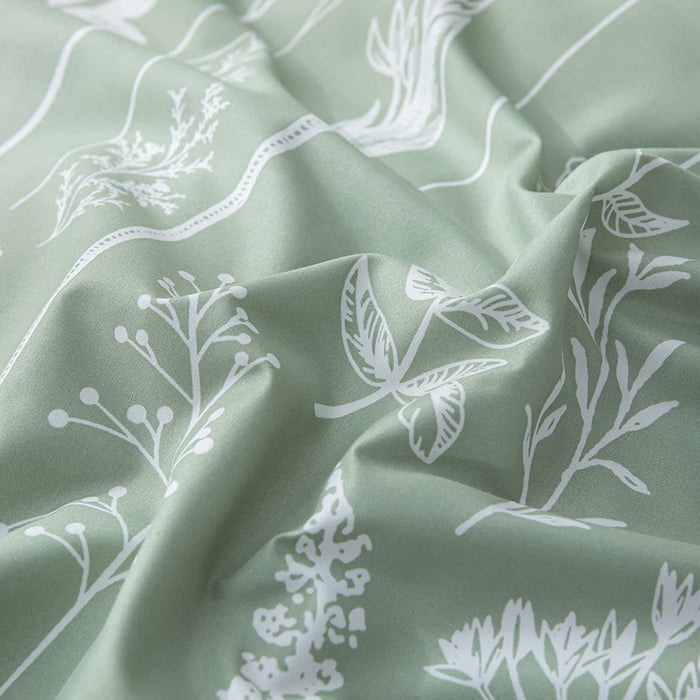 Queen Comforter Set Sage Green Comforter,3 PCS Bedding Sets Floral Comforter Set Plant Flowers Printed on Fluffy Comforter Set for All Season