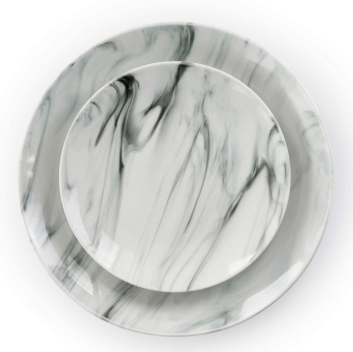 Fine round Gloss Dinnerware Dish Set, 16 Piece, Black and White Marble