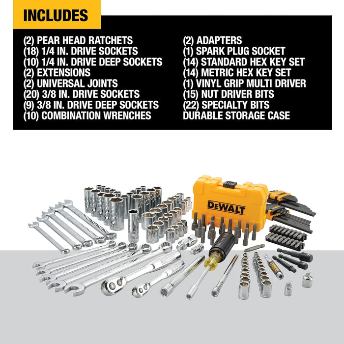 Mechanics Tools Kit and Socket Set, 142-Piece, 1/4 & 3/8" Drive, MM/SAE (DWMT73802)
