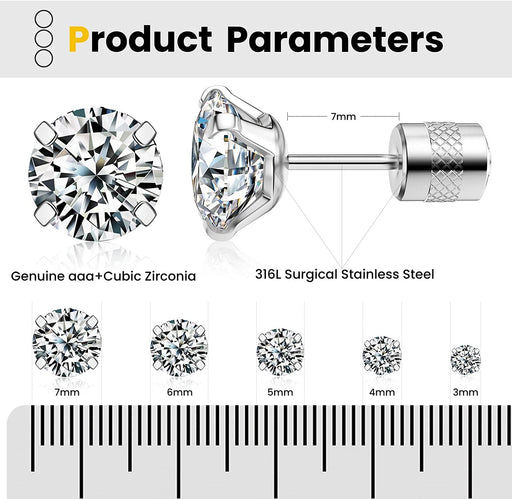 Cubic Zirconia Hypoallergenic Stud Earrings for Women Men Girls Statement Cartilage Fashion Surgical Steel Helix Earrings 5 Pairs