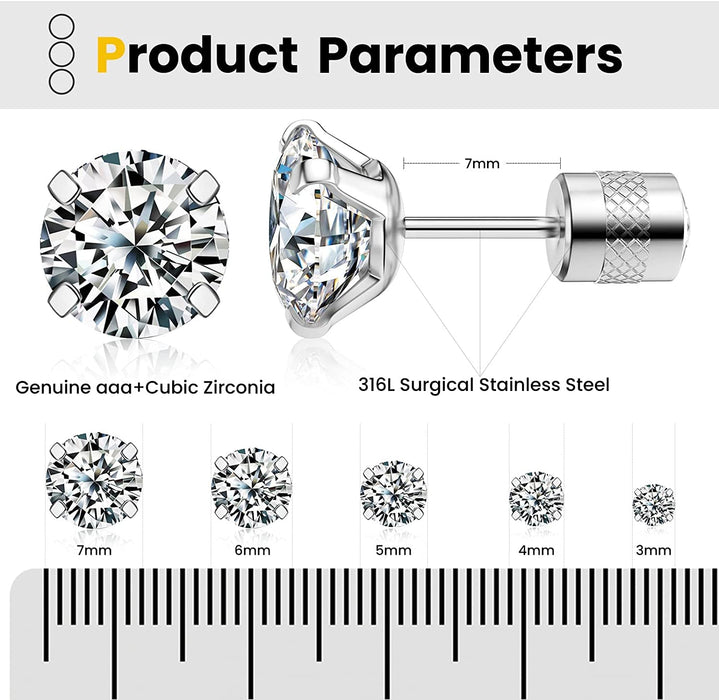 Cubic Zirconia Hypoallergenic Stud Earrings for Women Men Girls Statement Cartilage Fashion Surgical Steel Helix Earrings 5 Pairs
