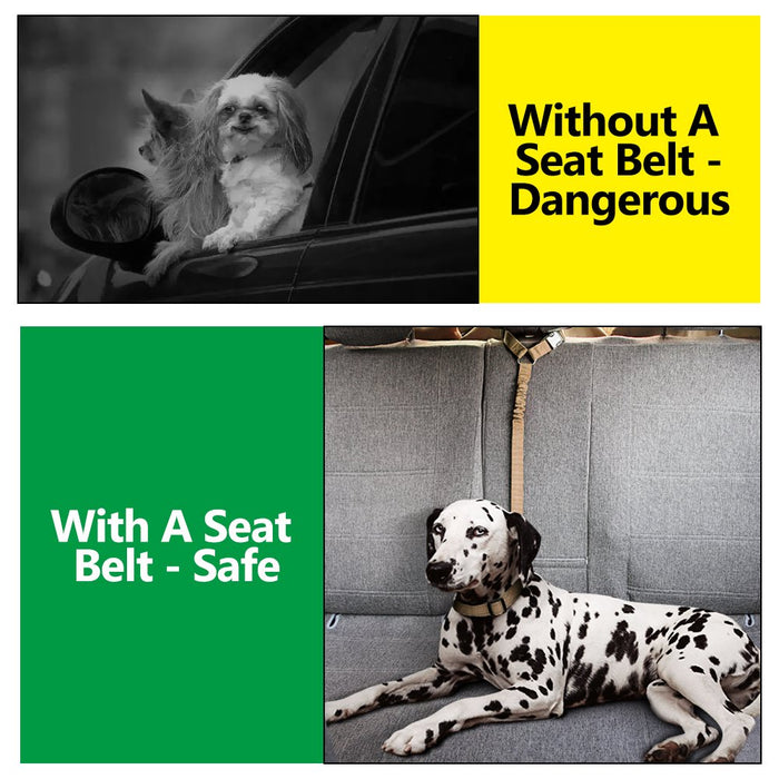 Dog Seat Belt for Car Headrest, Reflective and Adjustable with Bungee for Small Medium Large Dogs and Cats, Brown