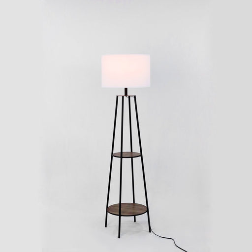 Mainstays Etagere Matte Black Floor Lamp, with 2 Wood Shelves, Black Color