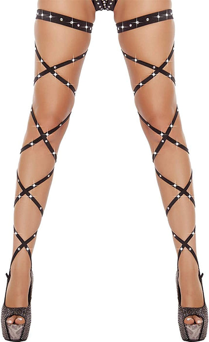 Women Criss Cross Sparkle Glitter Rhinestone Crystal over Knee Thigh High Stockings