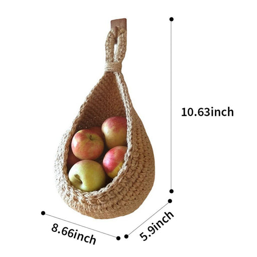 Handmade Woven Hanging Vegetable Fruit Basket Teardrop Shaped Hanging Wall Basket Home Kitchen Storage Holder