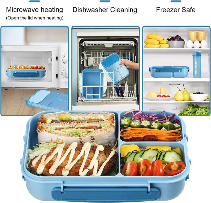Bento Box for Adults, 1700ML Lunch Bento Box for Kids Childrens with Spoon&Fork&Knife&Water Bottle - Bpa-Free,Leak-Proof for On-The-Go Meal,Lunch Containers Microwave/Dishwasher Safe (Blue)
