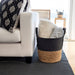 Set of 2 Natural round Storage Basket, Braided Seagrass & Paper Rope (XL+LG), Natural & Black