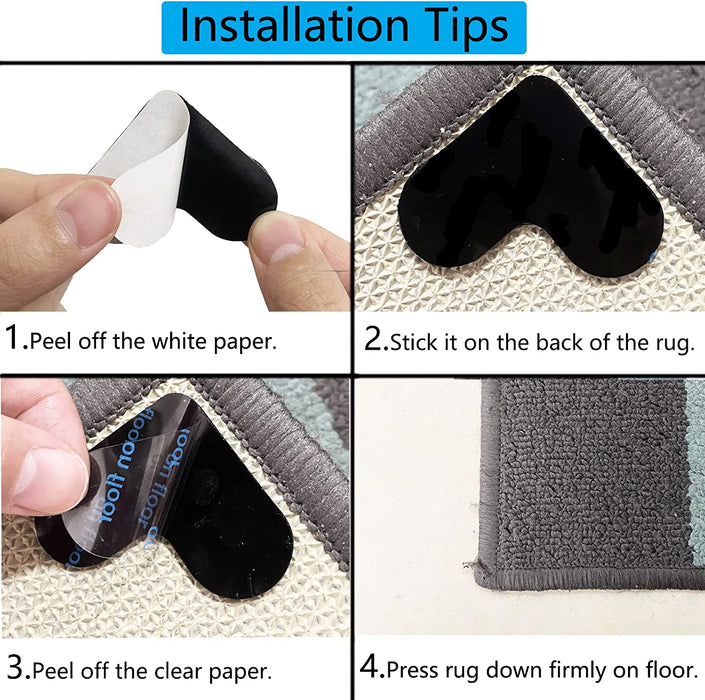 8 Pack Rug Gripper, Reusable Washable Rug Tape, Double Sided Non-Slip Rug Pads Carpet Stickers for Hardwood Floors, Area Rugs, Tile