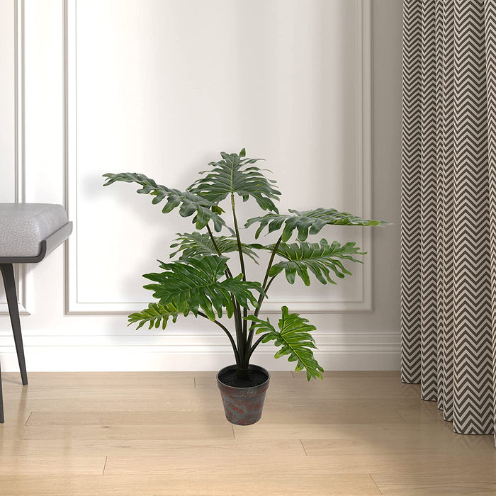 Everyday Artificial Grand Philodendron Bush 25" Tall - Green Indoor Potted Philo Bush - Faux Decor for Home or Office Greenery
