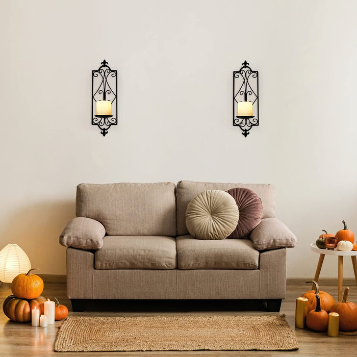 Black Candle Sconce Wall Decor Set of 2 Farmhouse & Rustic, Wall Mounted Sconce Candle Holder,Candle Sconces for Wall, Dining Room Decor, Home Decor Clearance for Living Room, Bathroom…