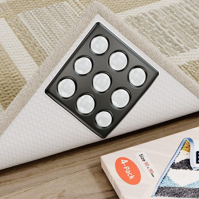 Rug Pad Gripper, Non-Slip Washable Grippers for Rug, anti Curling Rug Pads, Reusable Carpet Tape Make Corner Flat, 4 Pack Rug Tape Stickers for Area Rug, Hardwood Floor, Tile