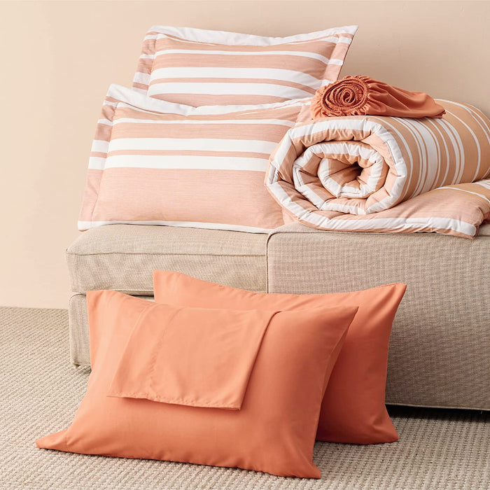 Bedsure Bed in a Bag Full Size 7-Piece Burnt Orange White Striped Bedding Comforter Sets All Season Bed Set, 2 Pillow Shams, Flat Sheet, Fitted Sheet and 2 Pillowcases