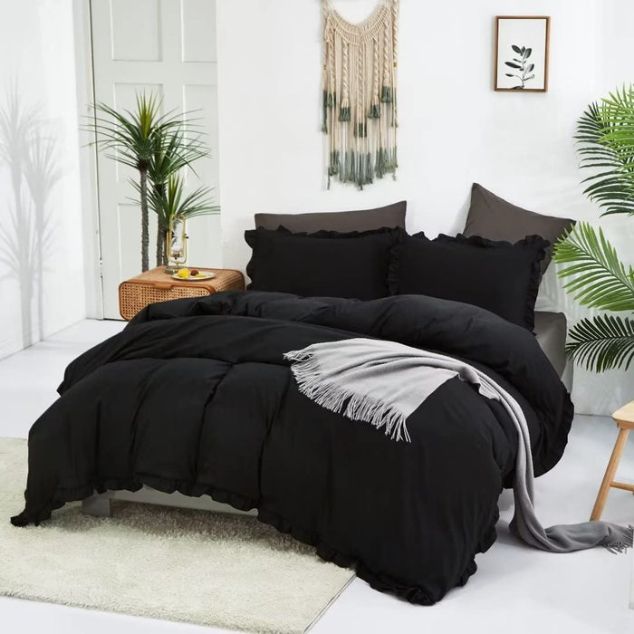 Black Comforter Set Full Black Ruffle Bedding Comforter Sets Full Men Boys Women Comforter All Black Bedding Ruffle Comforter Farmhouse Comforter Shabby Chic Bedding