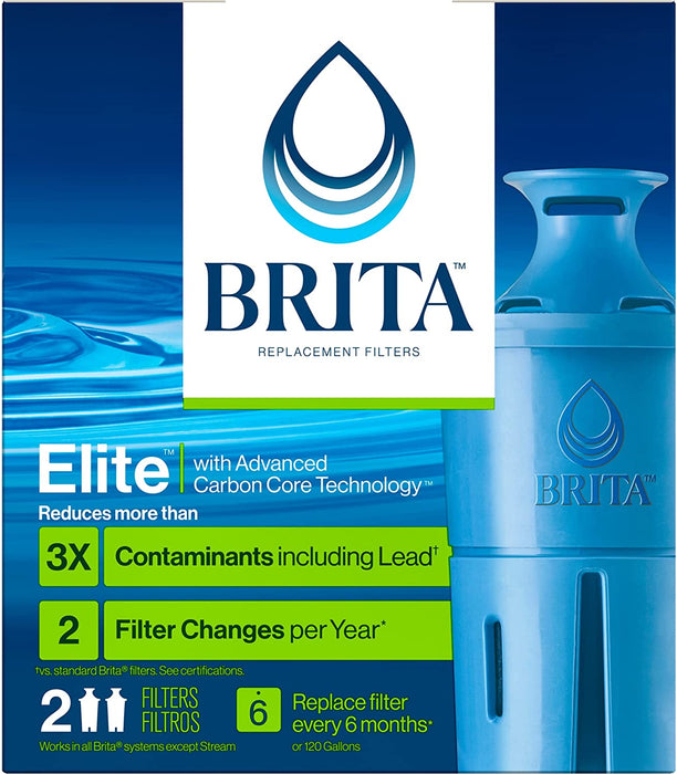 Elite Water Filter Replacements for Pitchers and Dispensers, Reduces 99% of Lead from Tap Water, Lasts 6 Months, 2 Count