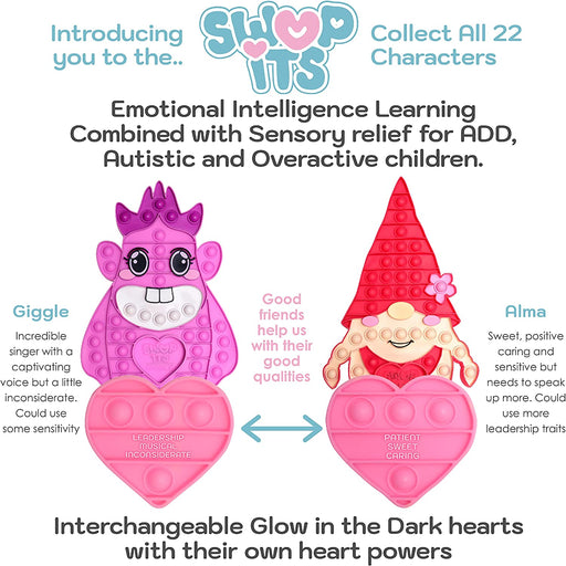 Swop Its Giggle Character Collectable Push Pop Bubble Fidget Sensory Toy for Anxiety & Stress Relief with Glow-In-The-Dark Heart, Food-Grade Bubble Popping Sensory Toy for Autism & ADHD- Novelty Gifts