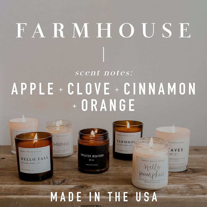 Farmhouse Candle | Autumn, Cinnamon, and Nutmeg, Fall Scented Soy Candles for Home | 12Oz Stone Jar, 60+ Hour Burn Time, Made in the USA