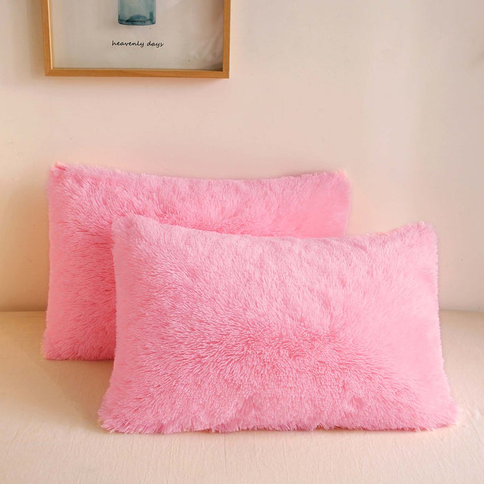 3 Piece Fluffy Duvet Cover Set, Luxury Ultra Soft Faux Fur Fuzzy Comforter Cover Set, Velvet Shaggy Plush Furry Bedding Set with 2 Pillow Covers, Zipper Closure, Queen Size, Pink