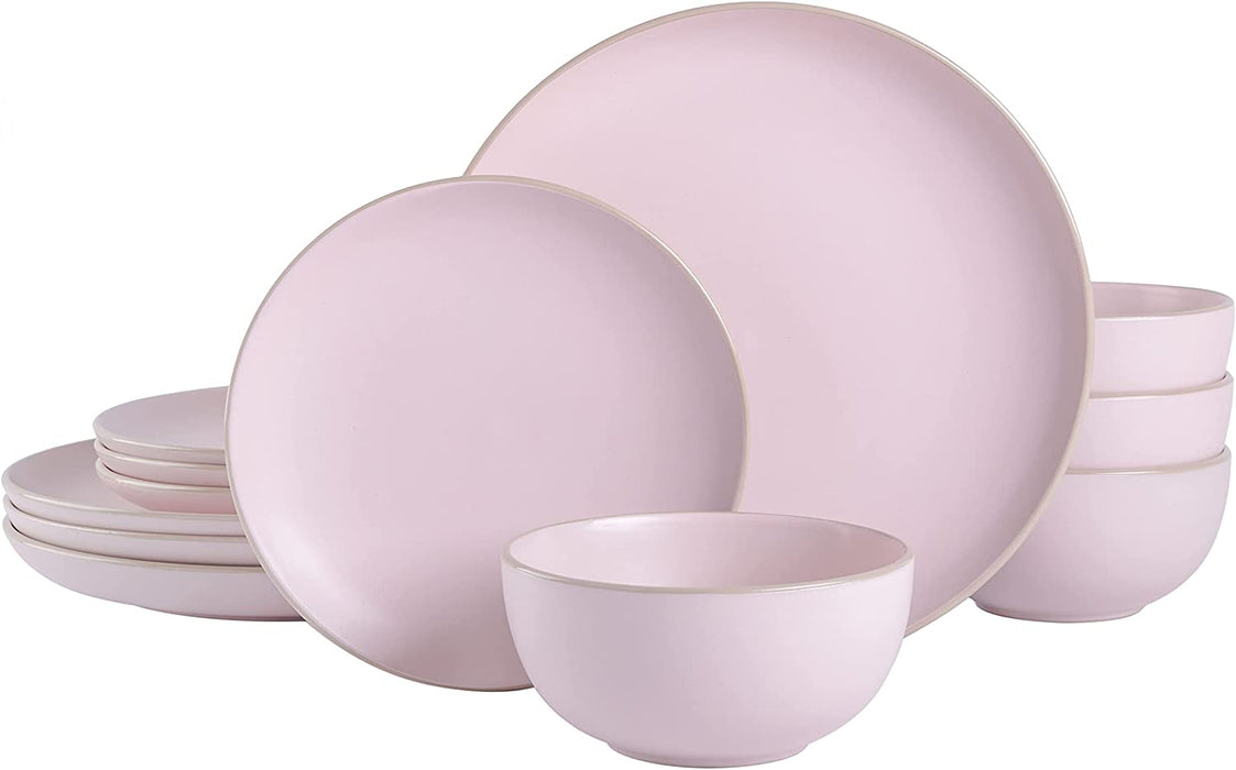 Gibson Home Rockaway round Stoneware Dinnerware Set, Service for 4 (12Pcs), Blue