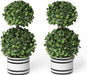 Set of 2 (12.5") Artificial Boxwood Topiary Potted Plant Decorations, Mini Faux Fake Plant Greenery Arrangements in Pots for Office Desk or Home Decor, 5.5" X 12.5"