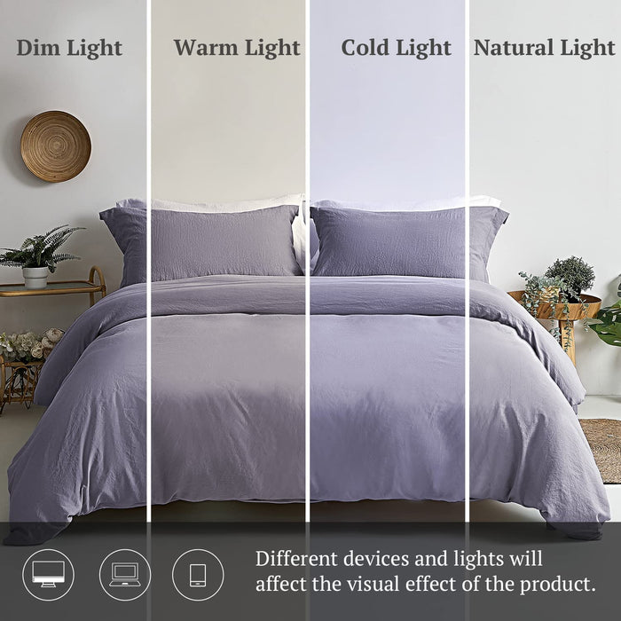Duvet Cover Queen Size - Super Soft Light Purple Duvet Cover Set 3 Piece 100% Washed Microfiber Comforter Cover Set Bedding Set with Zipper Closure, 1 Duvet Cover 90X90 and 2 Pillow Shams
