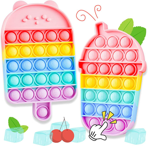 Nitoy 2-Pack Silicone Dessert Push Pop Bubble Fidget Sensory Toys Stress Reducer Anxiety Relief Bubble Popper Fidget Toy Squeeze Hand Toy for Kids and Adults (Rainbow Colors Ice Cream Pop & Milkshake)