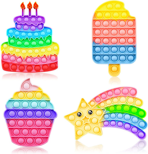 4 Pack Pop Fidget Toys, Its Poppers Bubble with Pop Sound Sensory Fidget Toy, Cake Popsicle Ice Cream Star for Kids and Adults Stress Relief, ADHD Autism Silicone Pressure Relieving Toys
