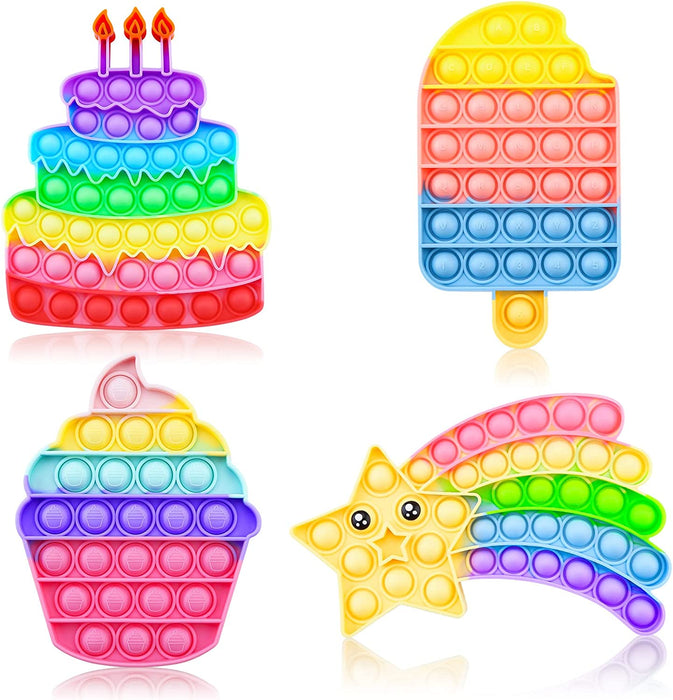 4 Pack Pop Fidget Toys, Its Poppers Bubble with Pop Sound Sensory Fidget Toy, Cake Popsicle Ice Cream Star for Kids and Adults Stress Relief, ADHD Autism Silicone Pressure Relieving Toys