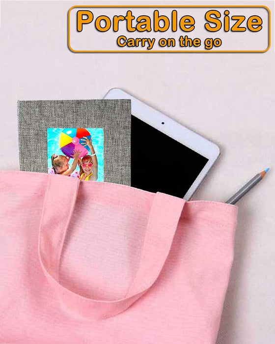 Small Photo Album 4X6 – Clear Pages, Linen Cover with Front Window, Pack of 2, Each Small Album Holds 52 Photos, Small Brag Book Photo Album for 4X6 Photos, Grey Fabric