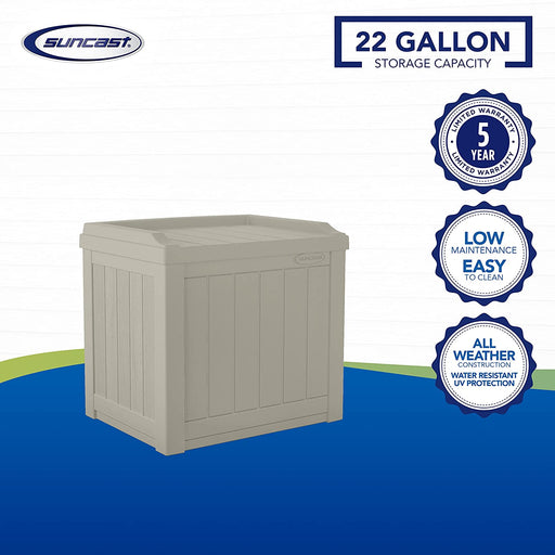 Small Deck Box-Lightweight Resin Indoor/Outdoor Storage Container and Seat Cushions and Gardening Tools Store Items on Patio, Garage, Yard, 22 Gallon, Light Taupe