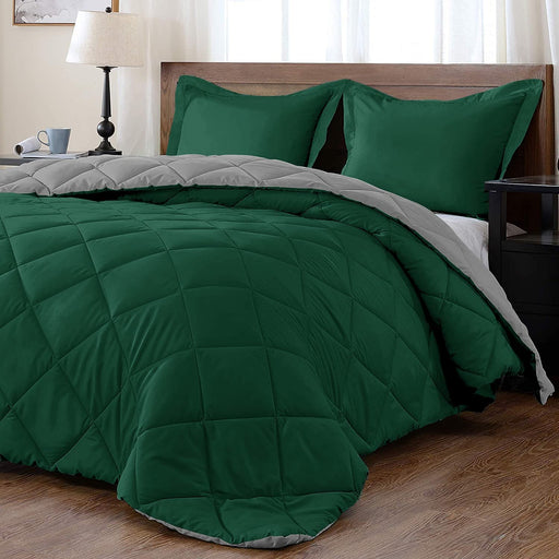 Lightweight Solid Comforter Set (King) with 2 Pillow Shams - 3-Piece Set - Blackish Green and Alloy Gray - down Alternative Reversible Comforter