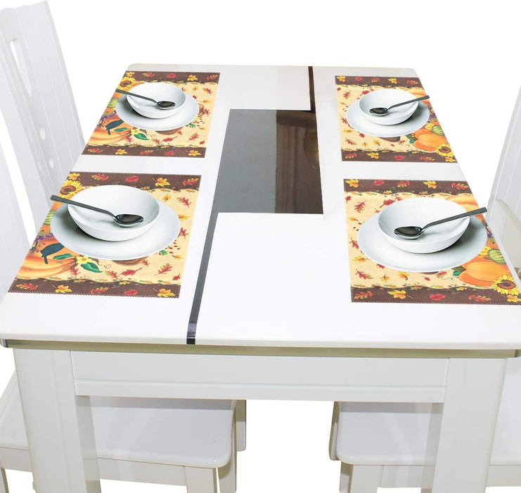 Pfrewn Autumn Scarecrow Pumpkin Sunflower Placemat Set of 4 Table Mat Fall Maple Leaf Birds Flower Place Mat Placemat 12" X 18" Dining Home Kitchen Table Decoration