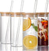 4 Set 20 OZ Drinking Glasses with Bamboo Lids and Straws, Borosilicate Glass Tumbler Cups - Tall Clear Iced Coffee Cups for Smoothie, Water, Juice, Coffee Bar Accessories - Cute Gifts, Reusable