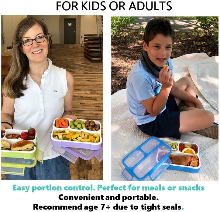 Bento Lunch Box Kids & Adult: Leakproof Lunch Containers for Boys & Girls with 3 Compartments - School, Daycare, Meal Planning Portion Control Container, Bpa-Free Boxes, Utensils | Blue Purple 2 Pack