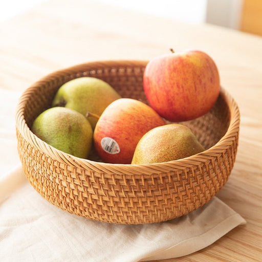 1Pc Woven Wicker Bread Basket Fruit Vegetable Bowl Food Potato Storage Sorting Key Wallet Kitchen Counter Small to Large Rattan round Woven Basket Serving Bowl French Fries