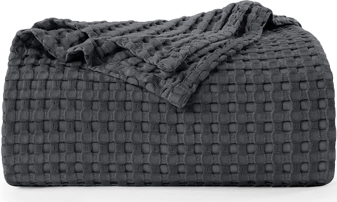 Cotton Waffle Blanket 300 GSM (Charcoal - 90X108 Inches) Soft Lightweight Breathable Bed Blanket King Size Layering Any Bed for All Season