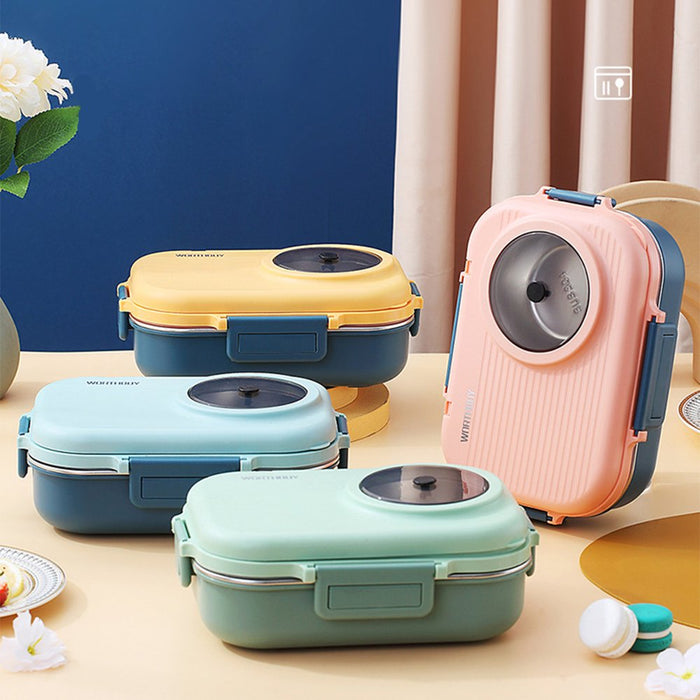 1100Ml Bento Lunch Box Leak-Proof Stackable 2 Layers Lunch Containers with Bowl Reusable Healthy Stainless Steel Food Storage Box Portable Food Box with Spoon Chopsticks