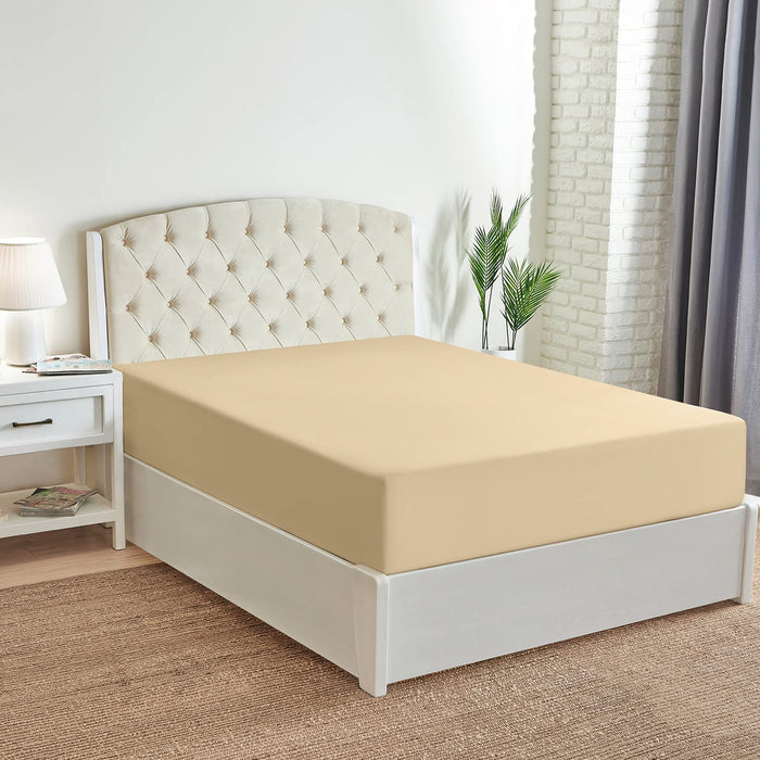 Queen Fitted Sheet - Deep Pocket Cooling Sheets up to 16 Inch - Hotel Luxury Bedding - Softest Sheets - Wrinkle, Fade, Stain Resistant - 1 Single Queen Fitted Sheet Only (Queen, Beige)