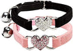 Pink Soft Velvet Safe Cat Adjustable Collar with Crystal Heart Charm and Bells 8-11 Inches(Black+Red+Pink+Blue)